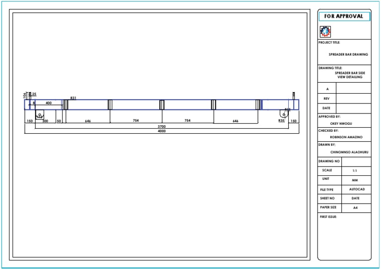 Spreader Bar Side View Detailing PDF Crafts Technical Drawing