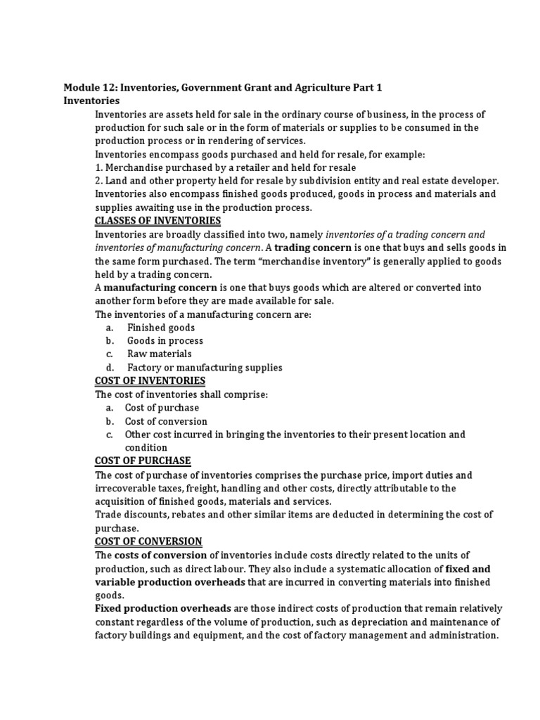 Inventories of Manufacturing Concern. A Trading Concern Is One That