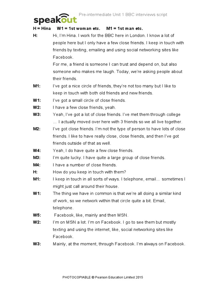 Pre Intermediate Unit 1 BBC Interviews | PDF | Social Science