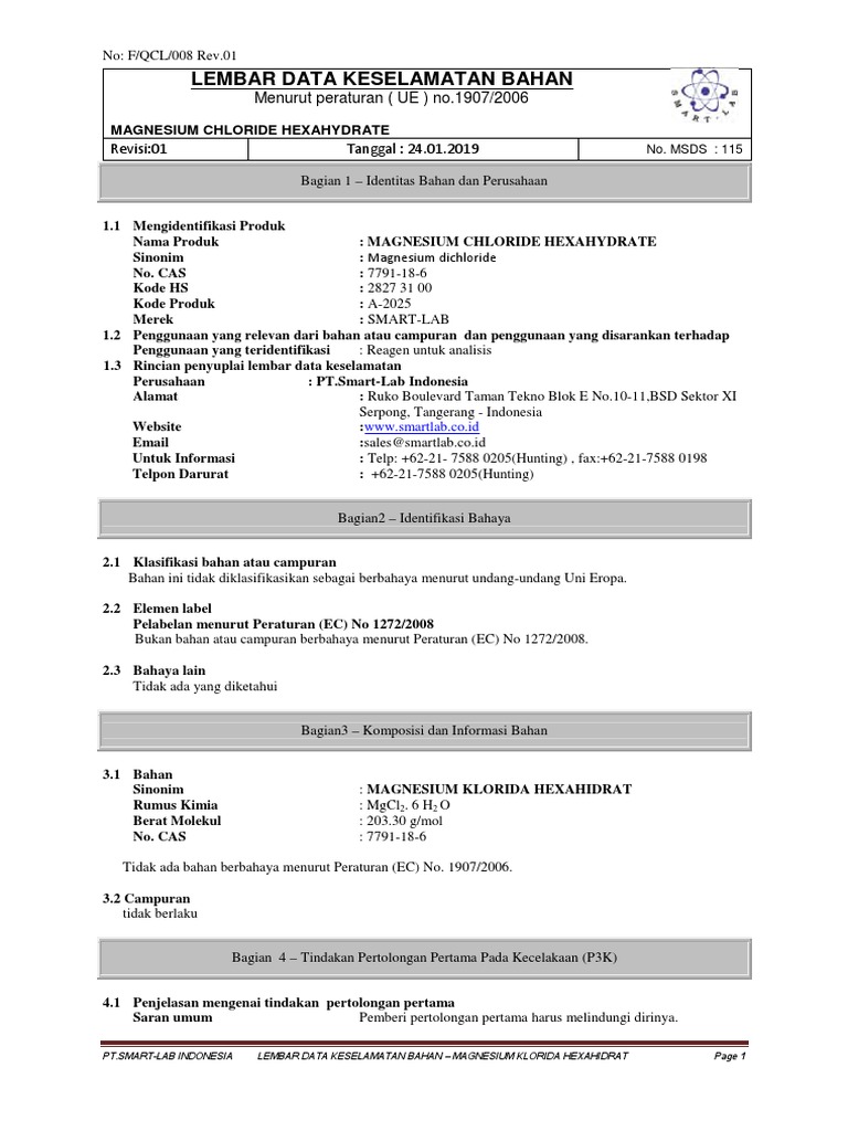 MSDS Magnesium Chloride Hexahydrate (Indo0 PDF