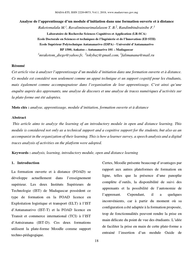 Art 16 - Analyse de L'apprentissage D'un Module D'initiation | PDF ...