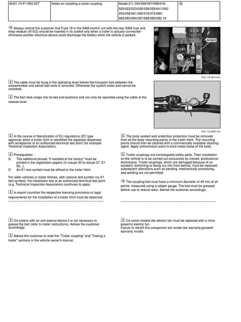 W211 Retrofit Trailer Coupling Notes | PDF | Trailer (Vehicle) | Fuse ...