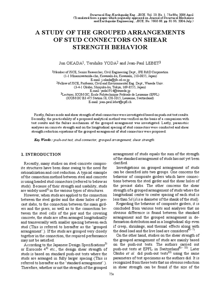A Study of The Grouped Arrangements of Stud Connectors On Shear ...