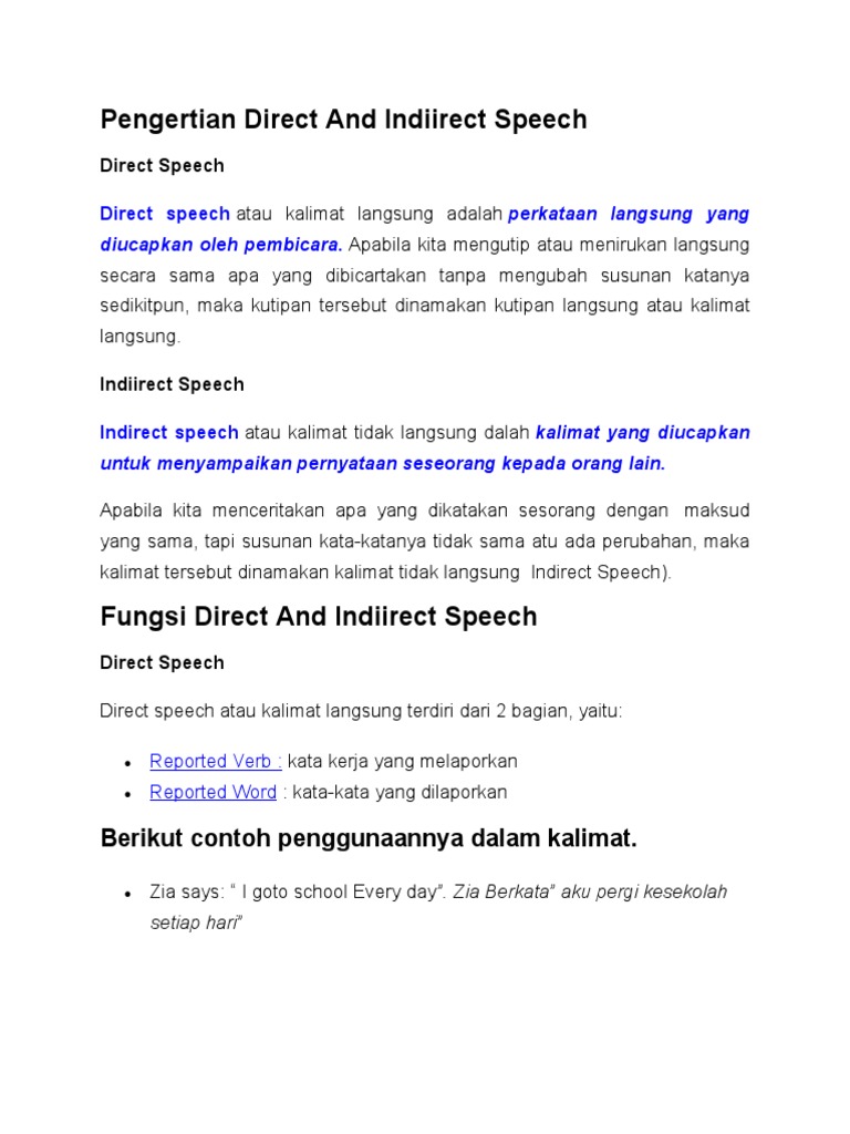 Pengertian Direct dan Indirect Speech | PDF