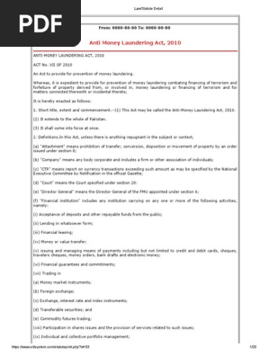Anti Money Laundering Act, 2010
