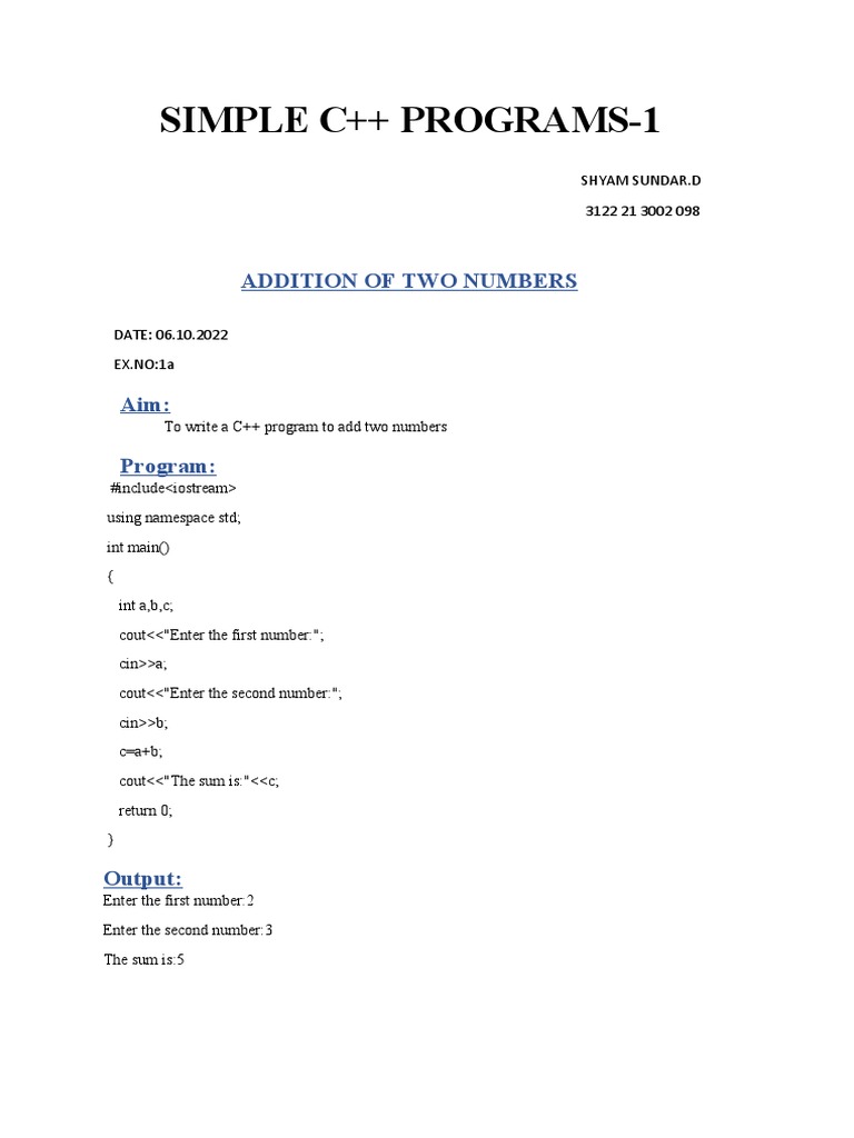 Simple C++ Programs to Add Two Numbers and Check if a Number is ...