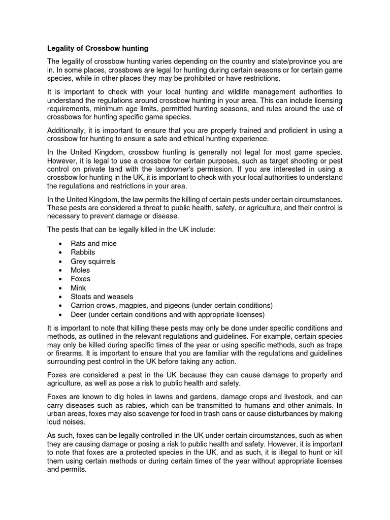UK Crossbow Hunting Legality Explained | PDF | Hunting | Pest (Organism)