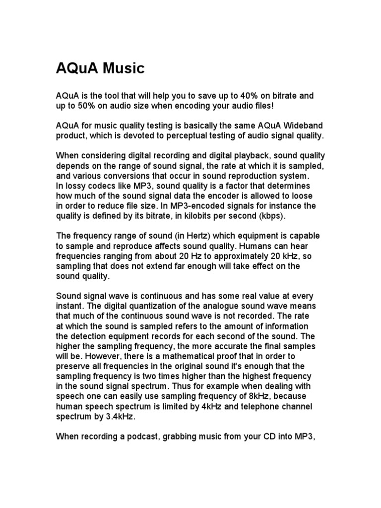 Mp3 Ogg Aac Bitrate Size Quality Compression Optimization PDF Mp3