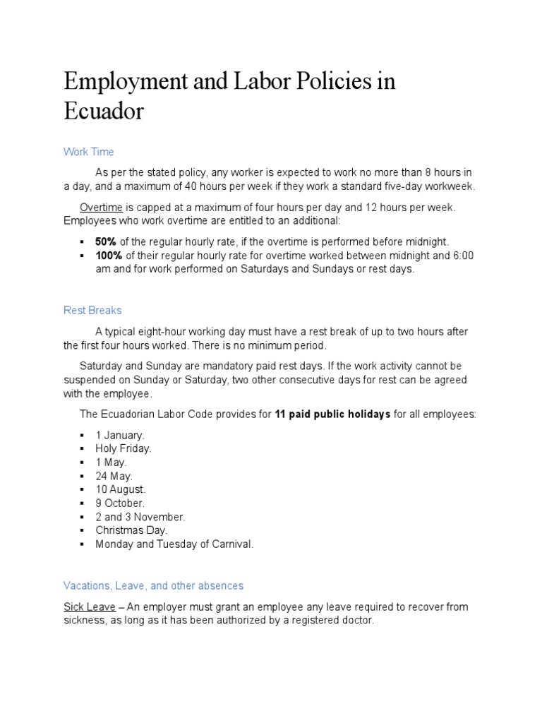 Employment and Labor Policies in Ecuador | PDF | Workweek And Weekend ...