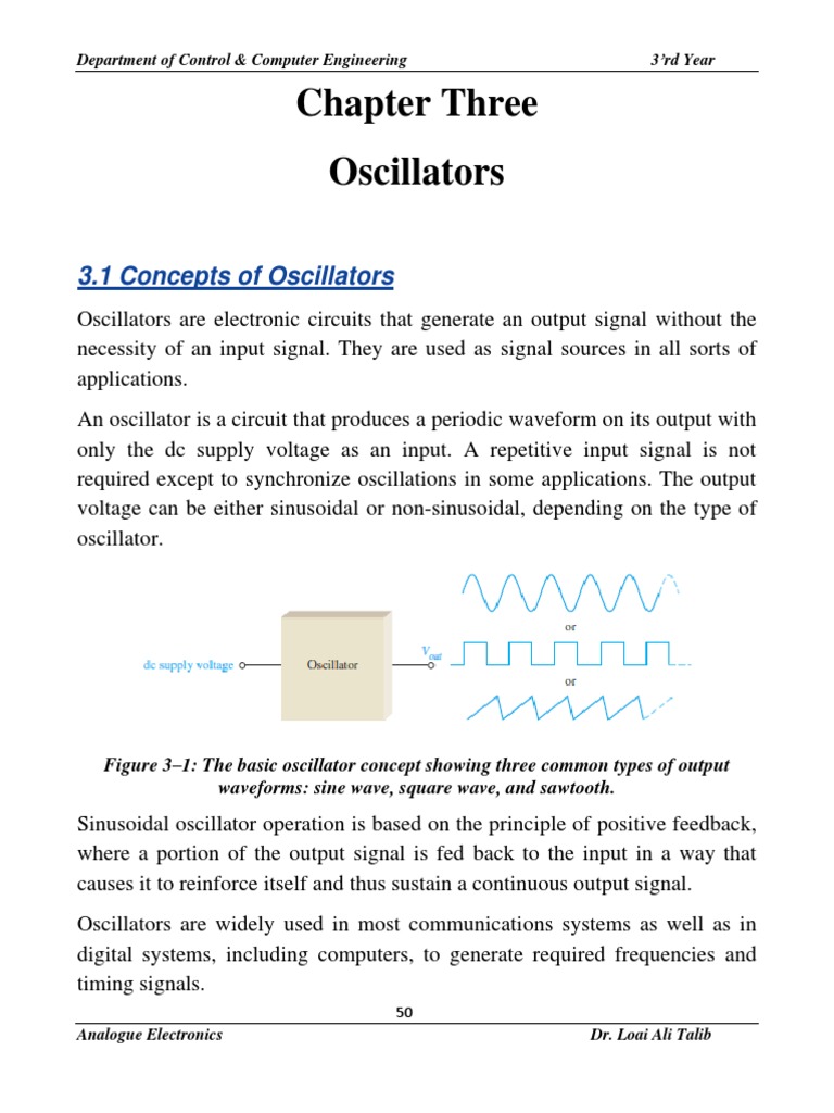 Chapter Three Oscillators PDF Electronic Oscillator Feedback