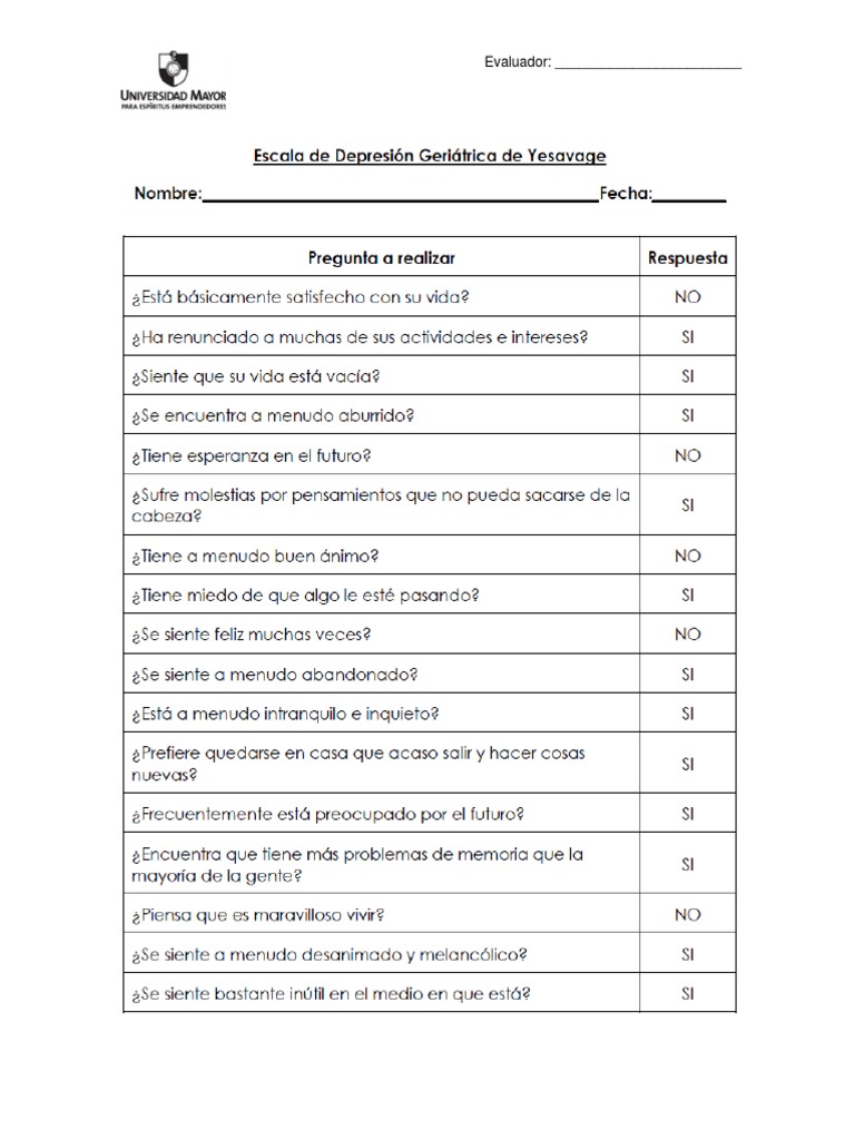 Escala de Depresión Geriátrica de Yesavage PDF