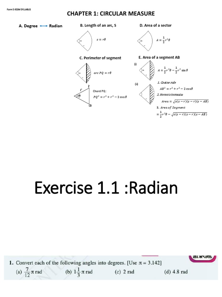 Chapter 1: Circular Measure: A. Degree Radian | PDF