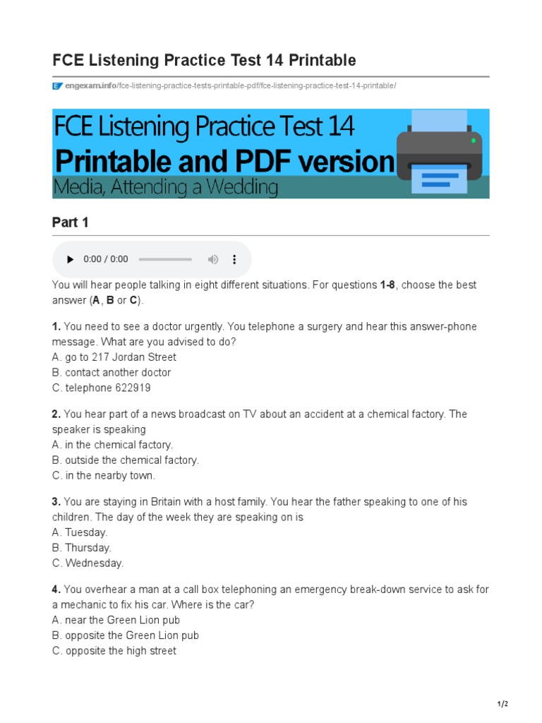 Engexam Info Fce Listening Practice Test 14 Printable Pdf Newspapers