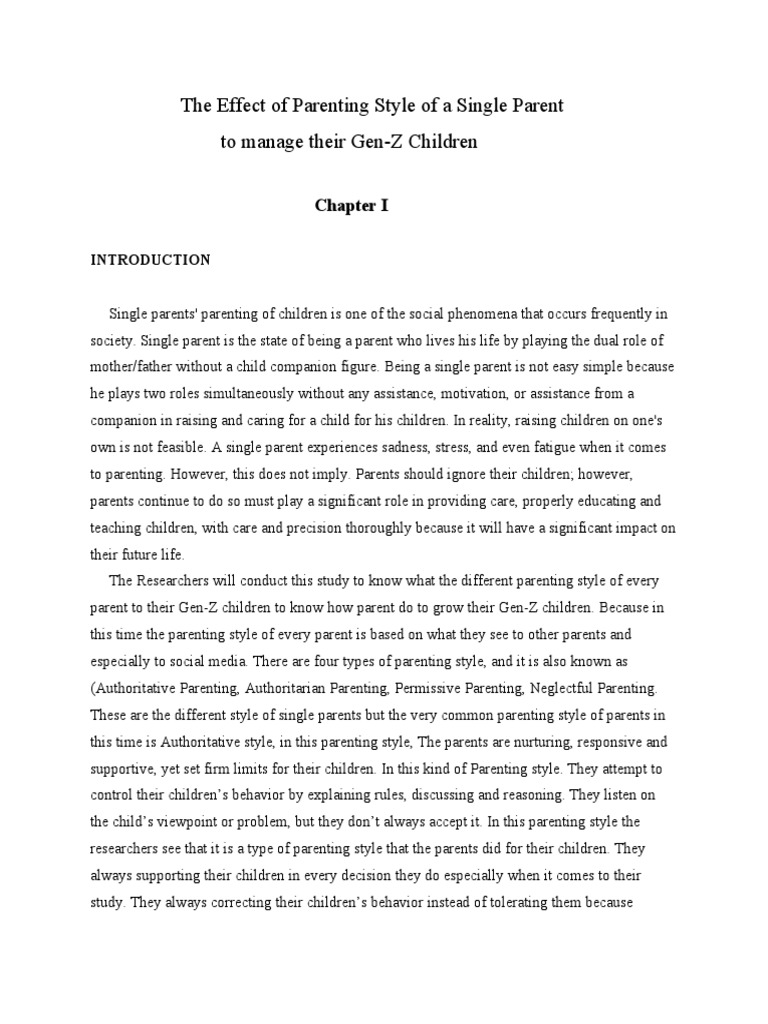 The Effect of Parenting Style of A Single Parent To Manage Their Gen ...