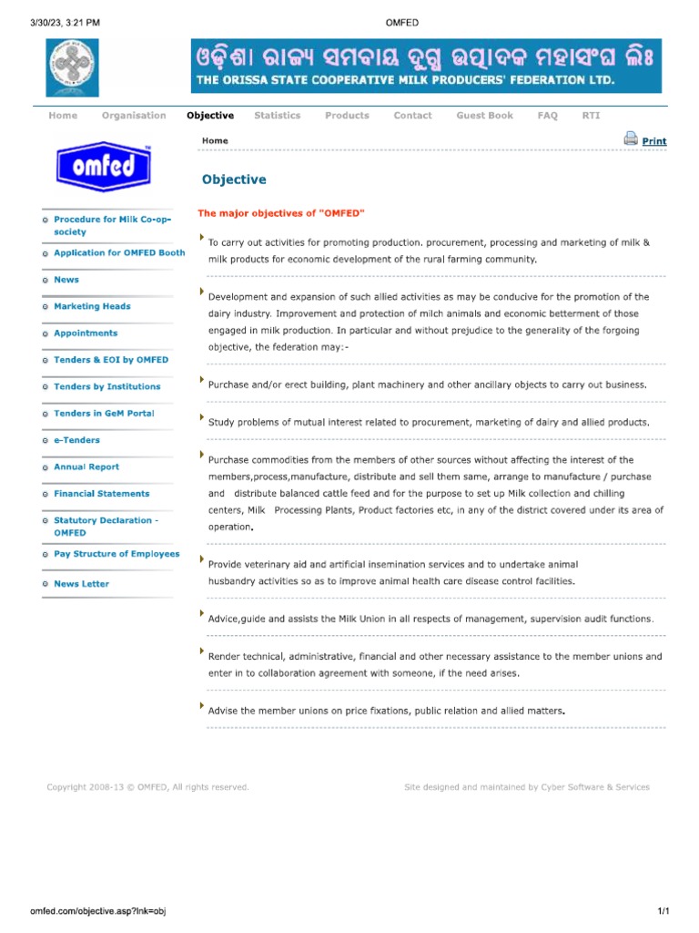 Objective of Omfed | PDF