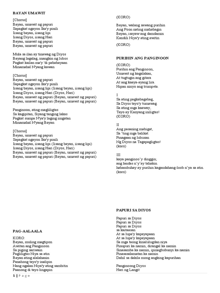 Mga awit pangsimbahan pdf