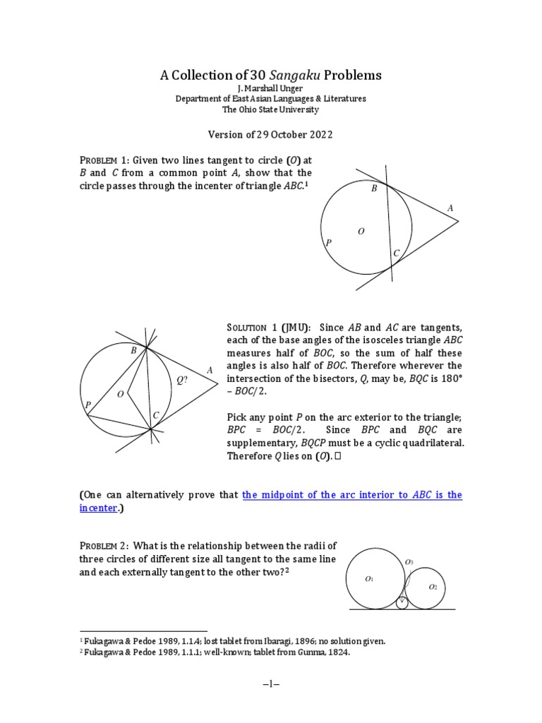 A Collection of 30 Sangaku Problems: B and C From A Common Point A ...