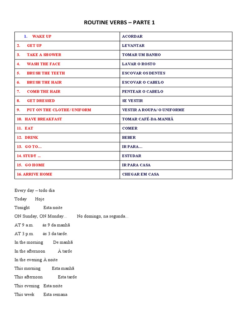 Daily Routines and Habits Expressed Through Common Verbs | PDF