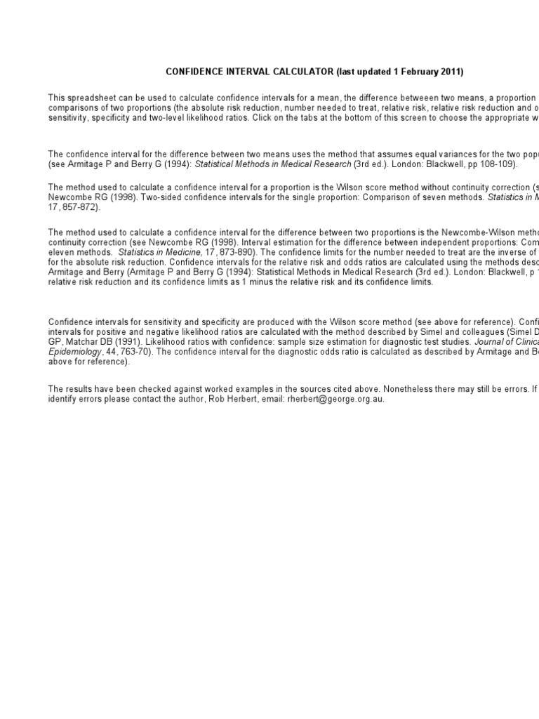 Confidence Interval Calculation Guide | PDF | Relative Risk | Sample ...