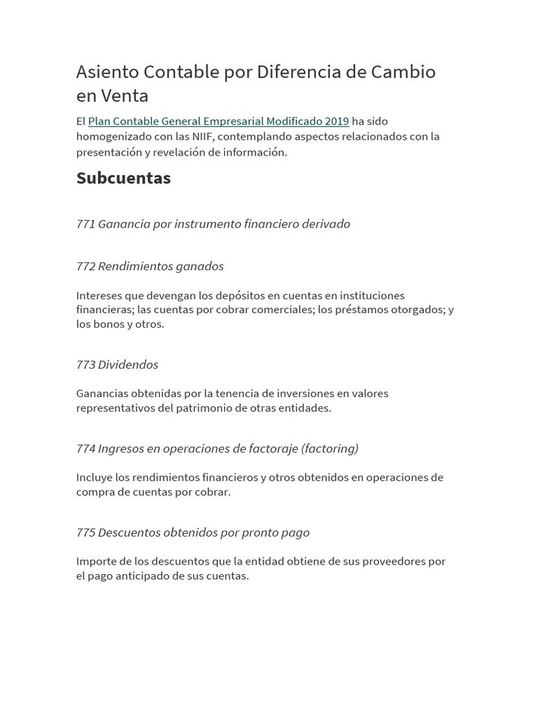 Asiento Contable Por Diferencia de Cambio en Venta | PDF | Contabilidad ...