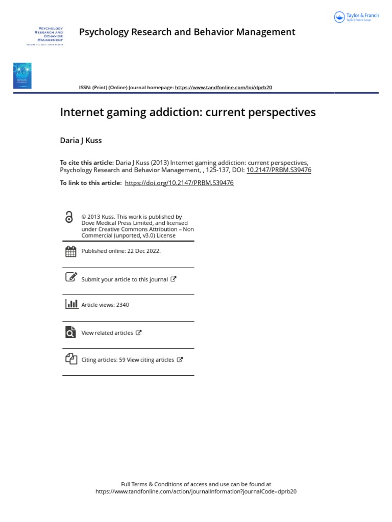 Gaming Addiction Current Perspectives Psychology Research