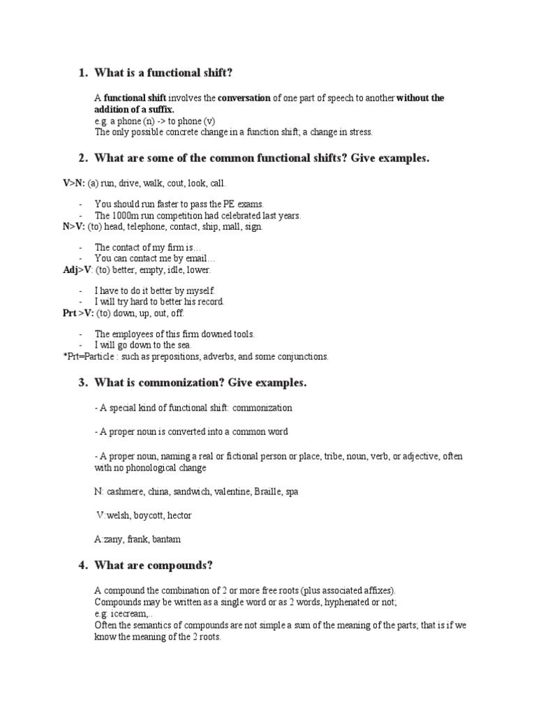 What Is A Functional Shift? Addition of A Suffix PDF Word Noun