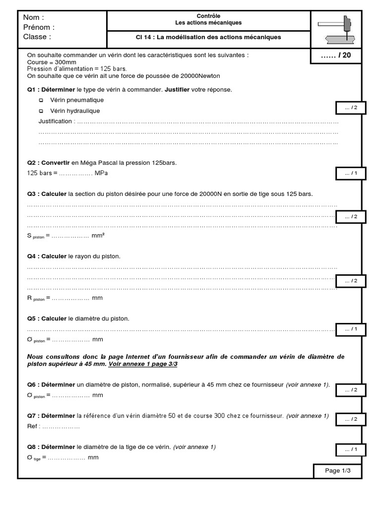 Calculs pour vérin hydraulique 20000N | PDF | Machine | Composant