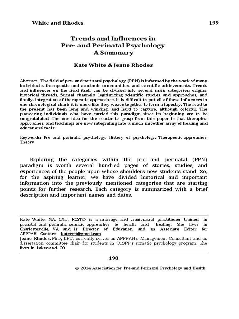 Trends and Influences in Pre - and Perinatal Psychology A Summary | PDF ...