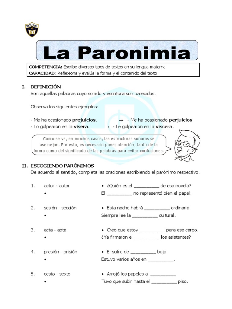Ficha - Paronimia 5to Primaria | PDF | Sintaxis | Gramática