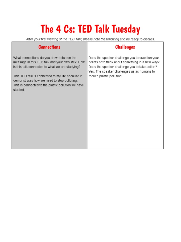 The 4 CS: TED Talk Tuesday: Connections Challenges | PDF