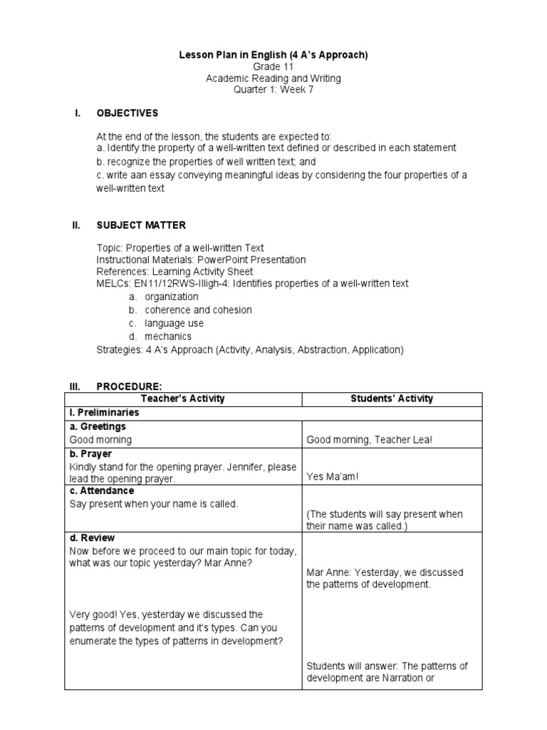 Lesson plan grade 11q1w4no 7 pdf definition senses