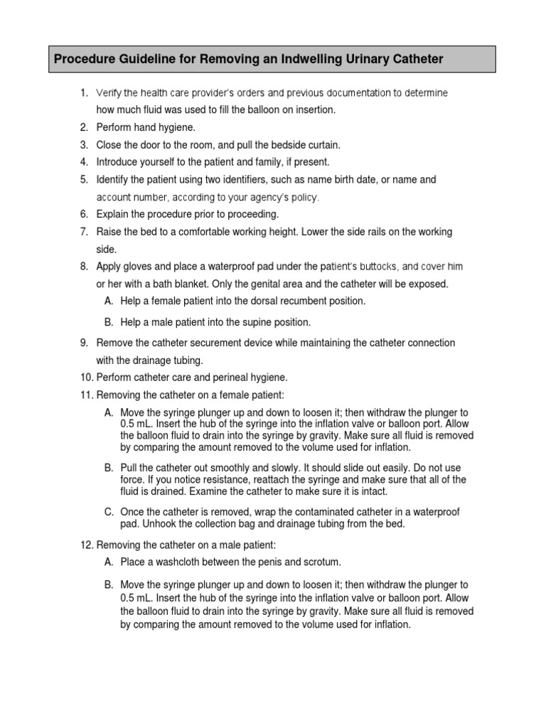 Removing An Indwelling Urinary Catheter PDF Catheter Balloon
