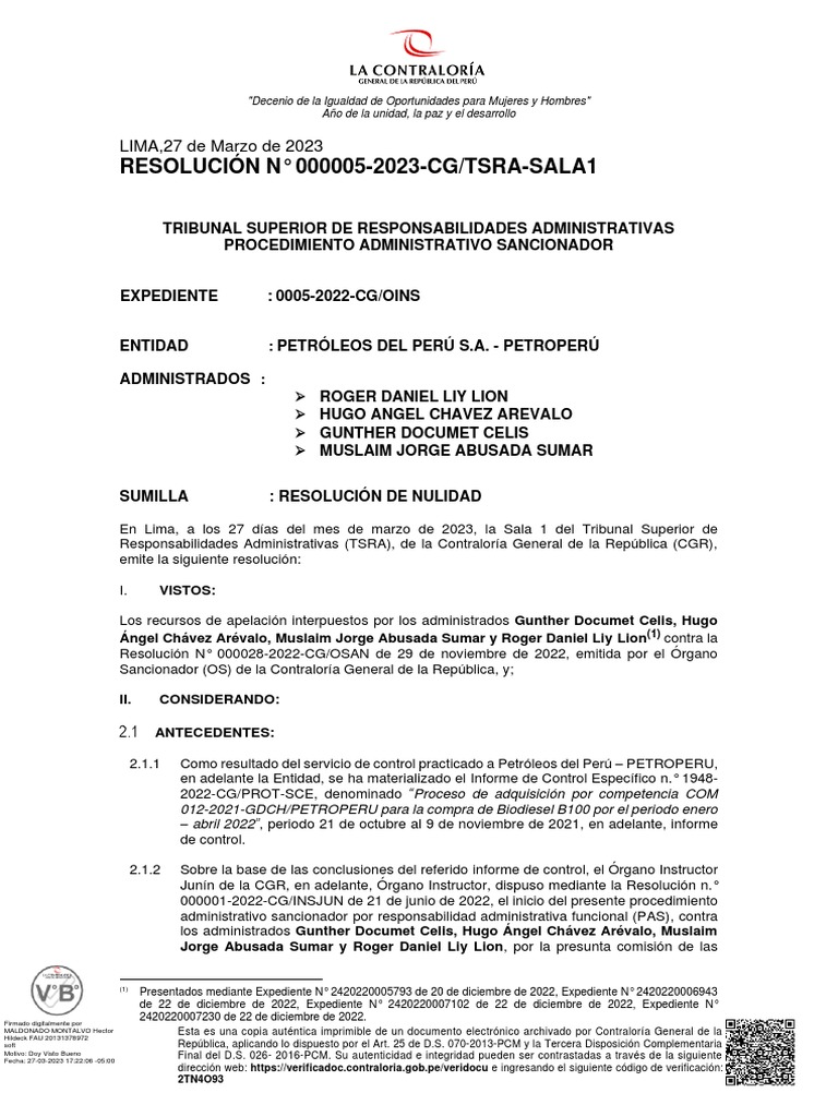 Resolución #000005-2023-CG - Tsra-Sala1 | PDF | Biodiésel | Gobierno