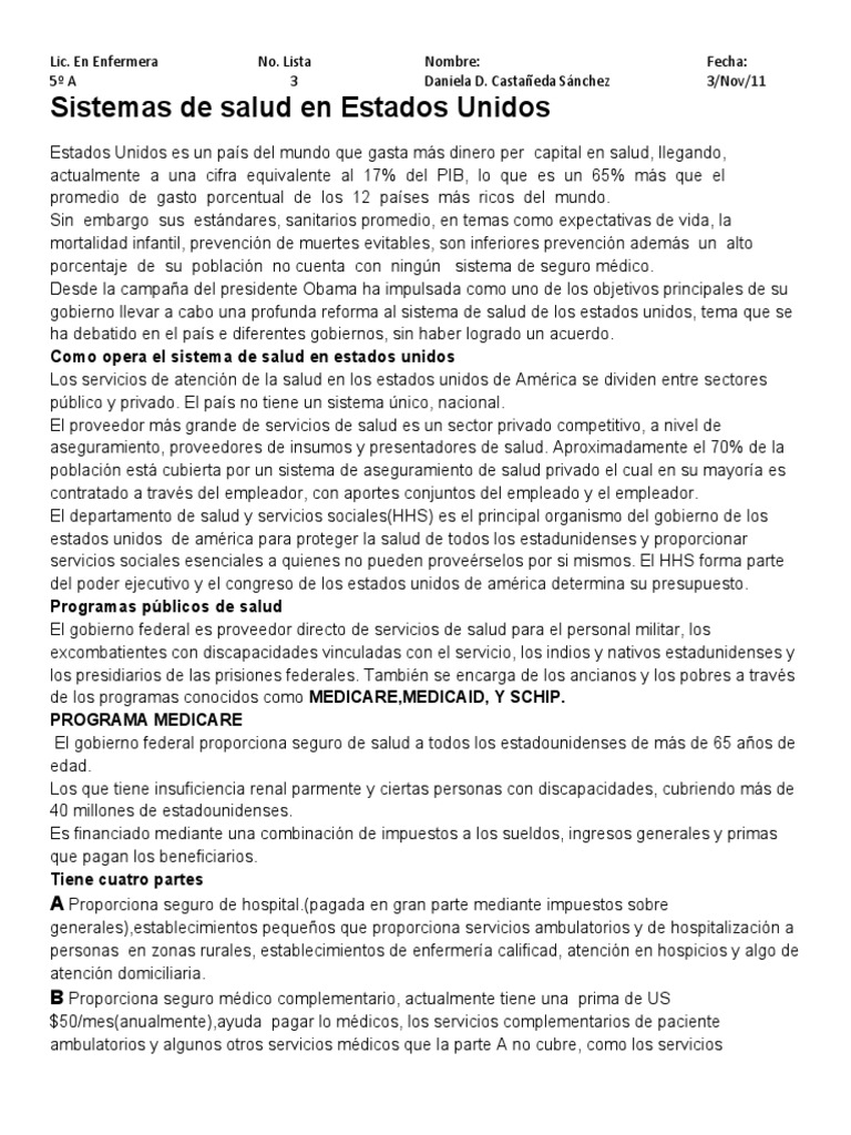 Sistemas de Salud en Estados Unidos PDF