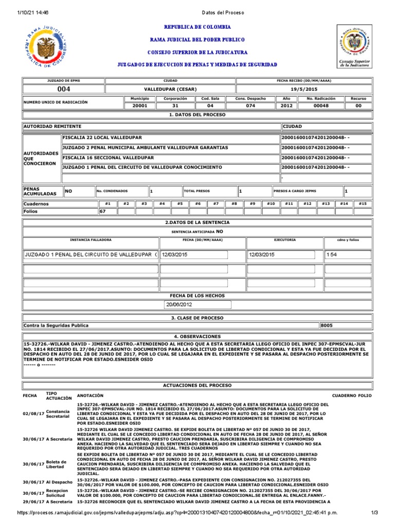 Documento contiene detalles sobre el proceso penal y la concesión de ...