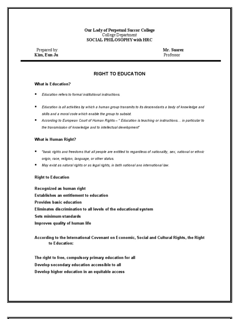 Right to Education: Legal Framework | PDF | Human Rights | Social ...