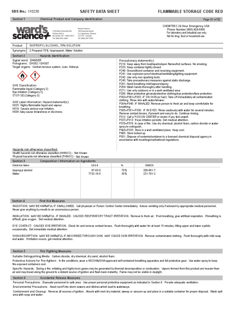 Isopropyl Alcohol Sds Pdf