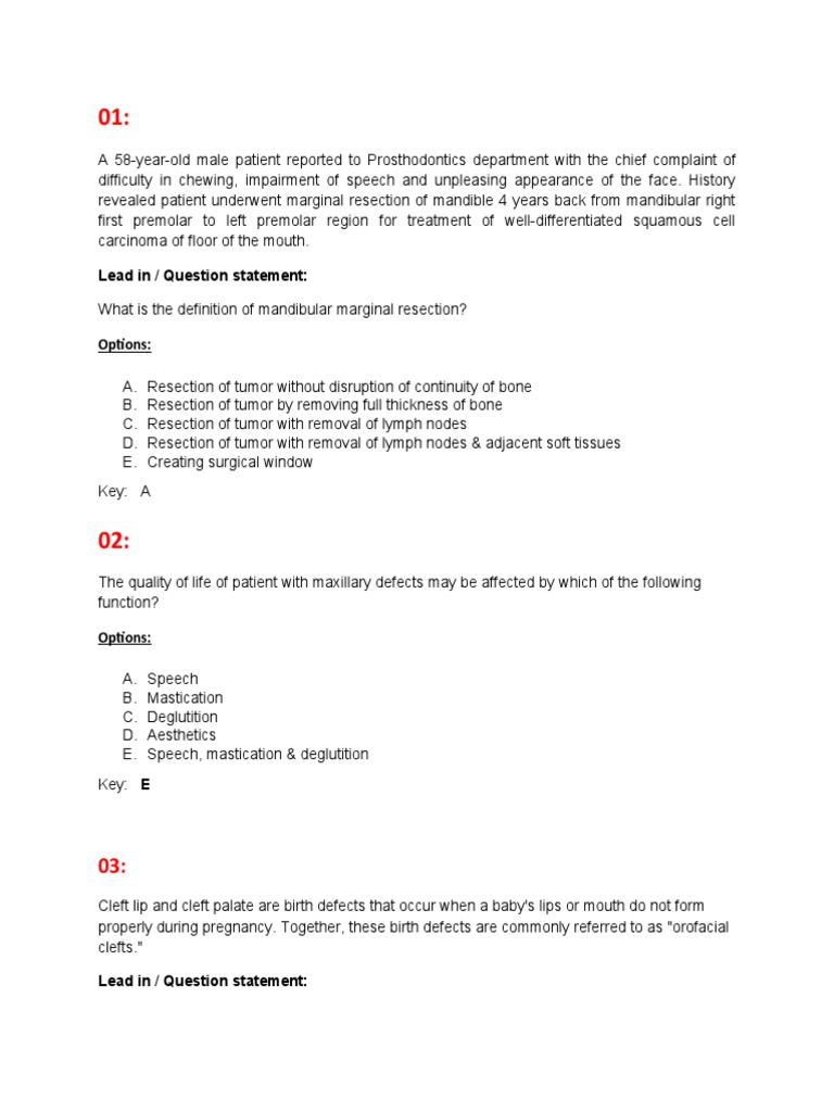 Dental Quiz PDF Dentures Pathology