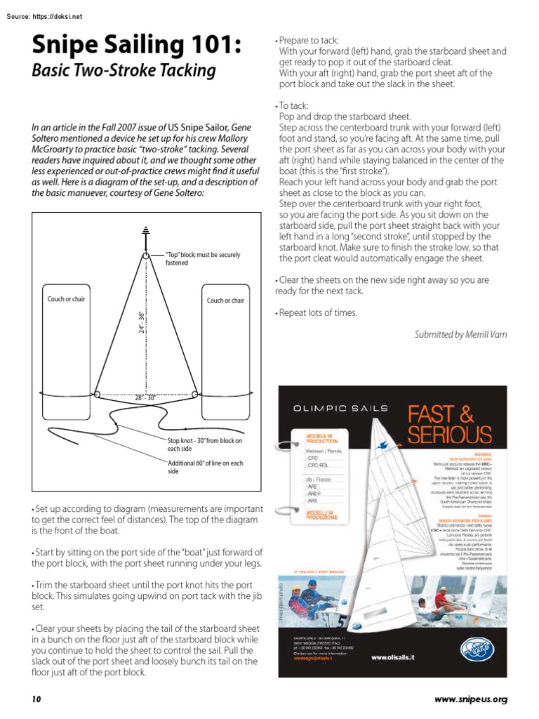 Merrill Varn Snipe Sailing 101 Basic Two Stroke Tacking PDF Ships
