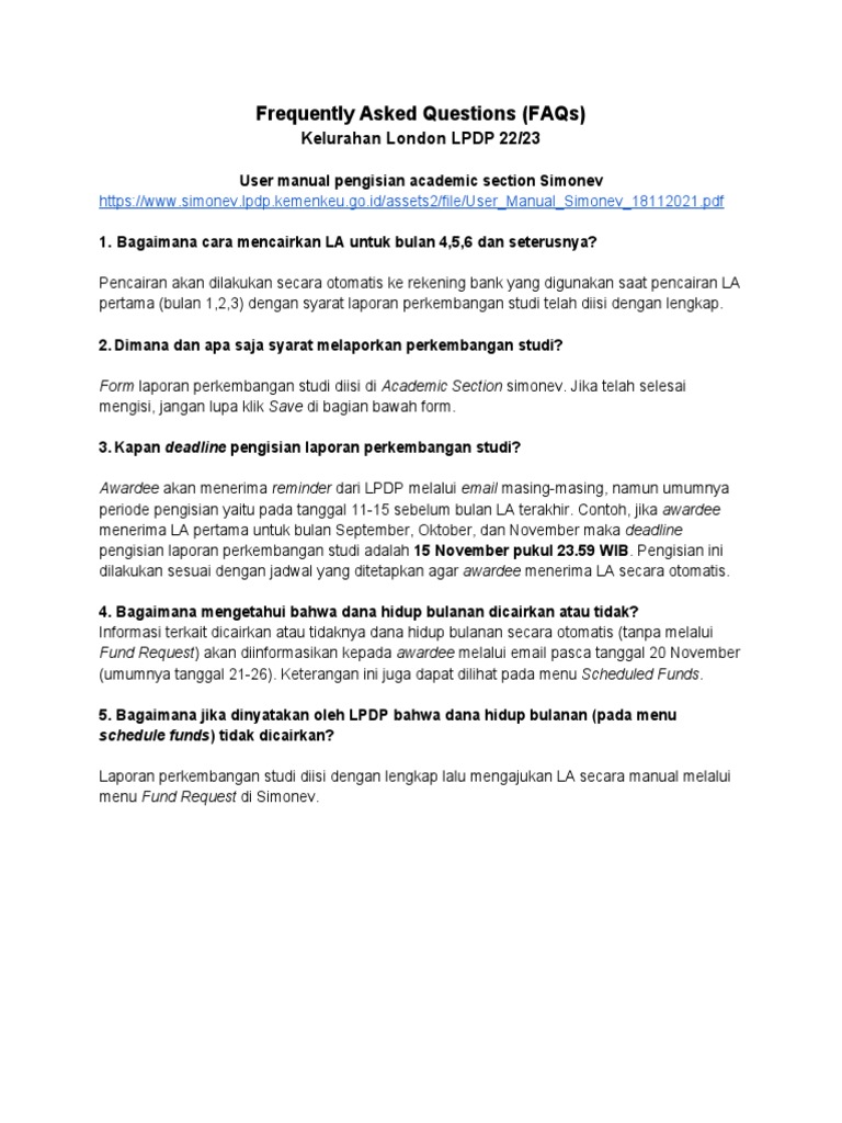 FAQ Pengisian Simonev LPDP 22/23 | PDF | Bisnis | Pengelolaan Keuangan ...