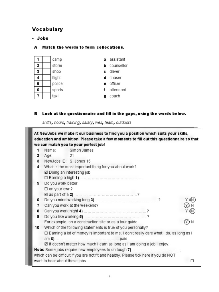 Vocabulary Jobs PDF Scuba Diving Unidentified Flying Object