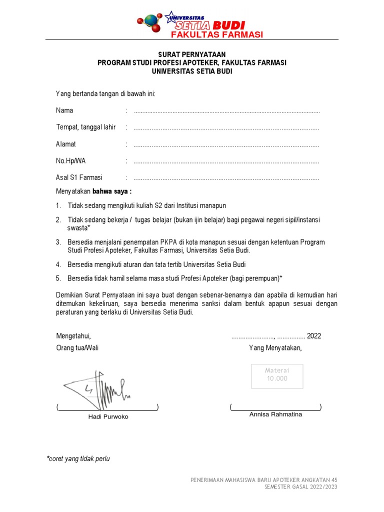 Surat Pernyataan Pendaftaran 45 Pdf