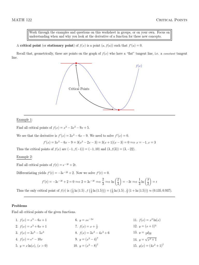 MATH 122 Critical Points Analysis | PDF | Maxima And Minima | Applied ...