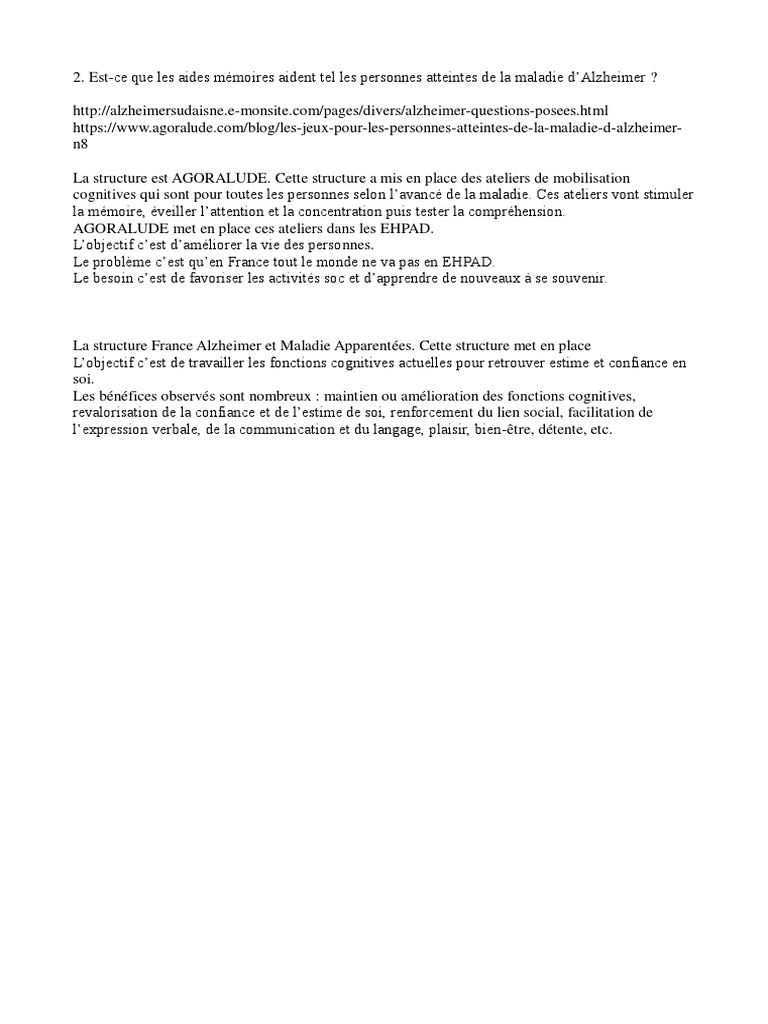 Aides mémoires et Alzheimer : efficacité | PDF
