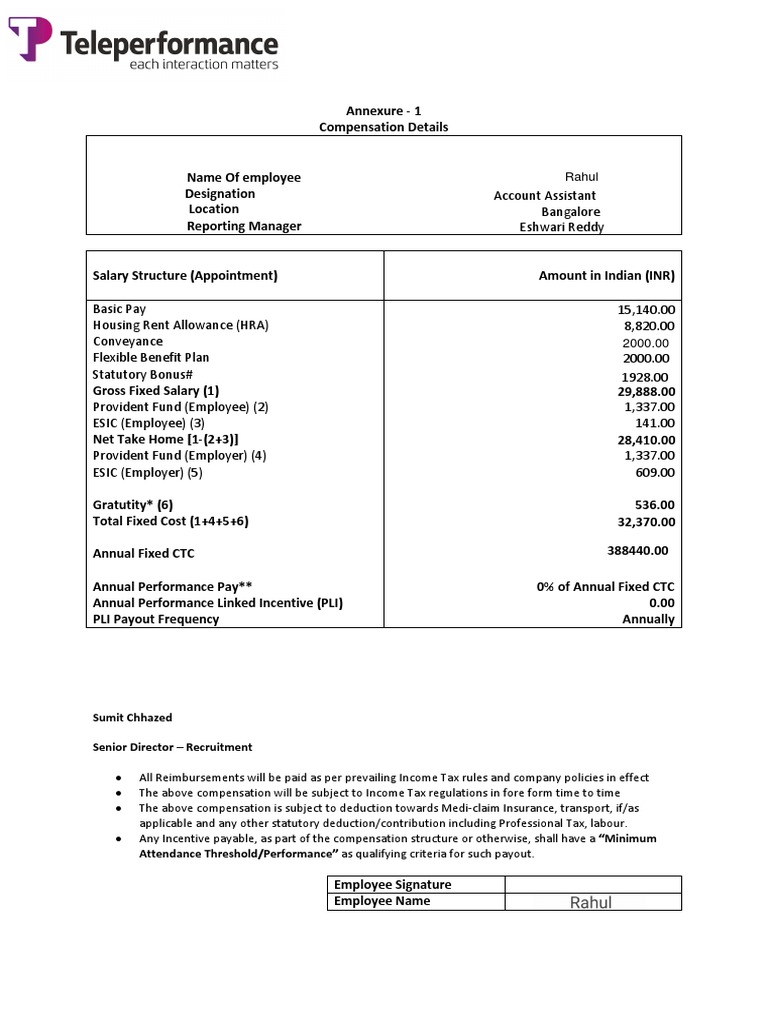 Offer Letter | Download Free PDF | Employment | Salary