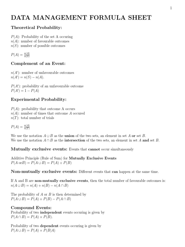 Mdm4u Formula Sheet | Download Free PDF | Probability | Probability ...