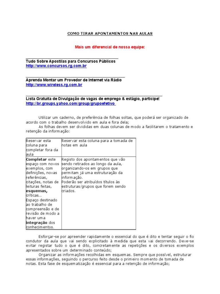 Como Tirar Apontamento Nas Aulas | PDF