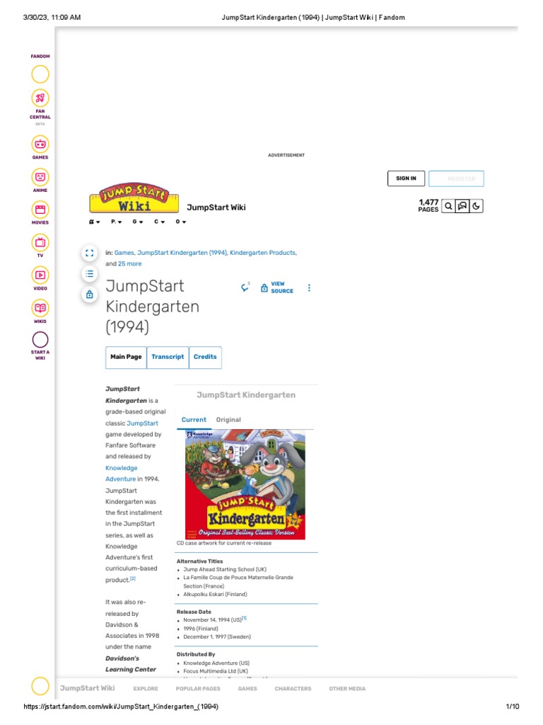 JumpStart Kindergarten (1994) JumpStart Wiki Fandom PDF Fandom