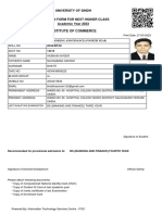 University of Sindh Admission Form for BS Banking and Finance 4th Year