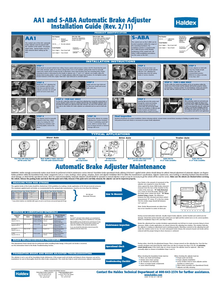 Automatic Brake Adjuster Installation Chart | PDF | Brake | Mechanical Engineering